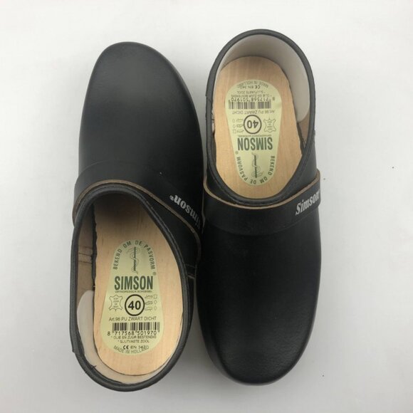 New Black Swedish Style Bohemian Wooden Sole DUTCH Clogs Size EU 40 US 9 Womens - Picture 10 of 15